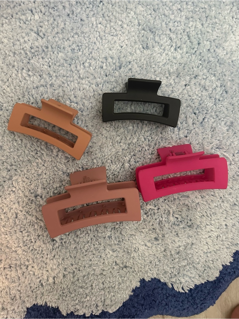 Set of Matte Rectangle Hair Claw Clips - Black, Pink, Brown